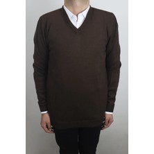 Santa Fistan Store Erkek Düz Klasik Kesim Rahat Kalıp V-Yaka Kışlık Kazak