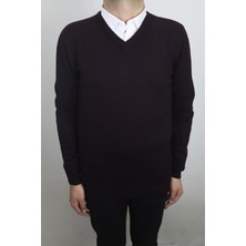 Santa Fistan Store Erkek Düz Klasik Kesim Rahat Kalıp V-Yaka Kışlık Kazak