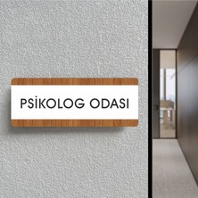 Psikolog Odası - Ofis Departman Kapı Isimliği, Yönlendirme Levhası 26X10 cm Beyaz & Ceviz