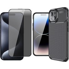 Vendas Apple iPhone 13 Kılıf Auto Focus Karbon Tasarım Zore Negro Silikon Kapak + Hayalet Cam Ekran Koruyucu
