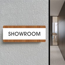 Showroom - Ofis Departman Kapı Isimliği, Yönlendirme Levhası 26X10 cm Beyaz & Ceviz