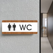 Wc - Ofis Departman Kapı Isimliği, Yönlendirme Levhası 26X10 cm Beyaz & Ceviz
