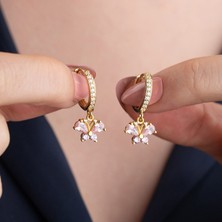 Vaoov 925 Ayar Gümüş Pembe Taşlı Sallantılı Kelebek Küpe