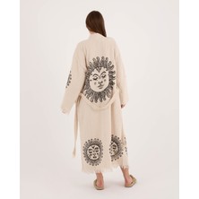 Müslin Kimono %100 Pamuklu Güneş Baskılı Desenli Bornoz Kaftan Sabahlık