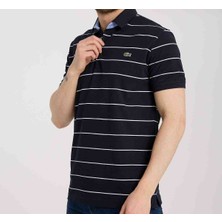 Lacoste Polo Çizgili  Lacivert Regular Fit