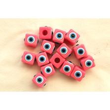 5 Adet Kare Plastik Pembe Nazar Boncuğu 1,5 cm Büyük Boy