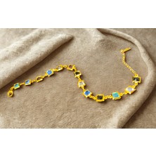 Renkli Taşlı Çakra 7 Element Gold Çelik Bileklik