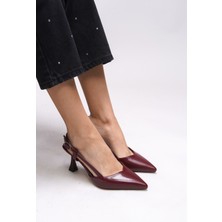 Riccon Elyerue Kadın Bordo Sivri Burun Arkası Açık Stiletto Orta Topuklu Şık Tasarım 0012725