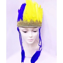 Shop Nova Sarı Lacivert Renk Tüylü Kızılderili Başlığı | Taraftar Başlığı