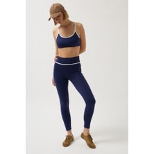 Gökyüzü Moda Biye Detaylı Yüksek Bel Tayt