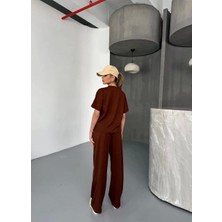 Osy Modal Yumuşak Dokulu Kumaş   Kısa Kollu Bluz Rahat Pantalon Ikili Takım- Bordo