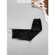 Iki Iplik Kumaş Beli Lastikli Boru Paça Baggy Alt Esofman - Siyah