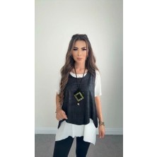 Kadın Kısa Kollu Bisiklet Yaka Yelek Bluz Asimetrik Kesim Ikili Takım