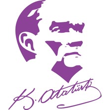 Atatürk Silüet ve Imza Sticker 17X17 cm Mor