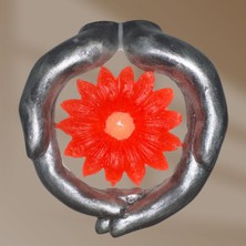 Büyük Boy El Heykelli Desenli Mum - Mavi Okaliptus | 19 cm | Sanatsal Dekoratif Kokulu Mum