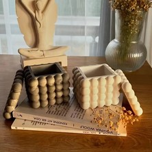 Bubble Kare Beton Saksı & Kalemlik - Modern Minimalist Dekoratif Organizer