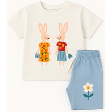 Katia & Bony Kız Çocuk Tavşan Desenli Şortlu Pijama Takımı