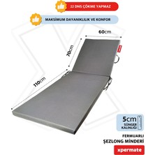 Xpermate Fermuarlı Şezlong Minderi Su İtici Kumaş Katlanır Şezlong Minderi Katlanabilir Plaj Minderi 60X180X5 Gri