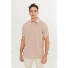 AC&Co / Altınyıldız Classics Erkek Çekmeyen Pamuklu Kumaş Regular Fit Rahat Kesim Bej-beyaz Kıvrılmaz Polo Yaka Cepli Tişört