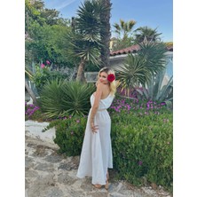 Beli Lastikli Tek Omuz Midi Elbise