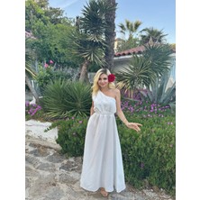 Beli Lastikli Tek Omuz Midi Elbise