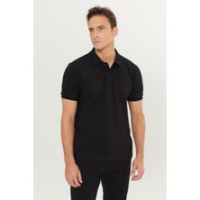 %100 Pamuk Regular Fit Normal Kesim Siyah Polo Yaka Tişört