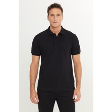 %100 Pamuk Regular Fit Normal Kesim Siyah Polo Yaka Tişört