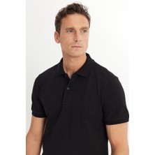 %100 Pamuk Regular Fit Normal Kesim Siyah Polo Yaka Tişört