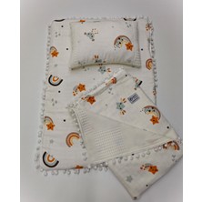 Lucky Kids 3'lü Alt Açma Seti Çift Taraflı , Müslin & Pike Kumaş , Battaniye, Bebek Yastığı, Alt Açma Minderi