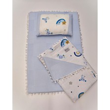 Lucky Kids 3'lü Alt Açma Seti Çift Taraflı , Müslin & Pike Kumaş , Battaniye, Bebek Yastığı, Alt Açma Minderi