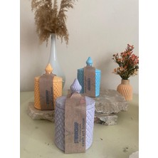 Dekoratif Bohem Tarzda 3’lü Taş Kap Mum Seti – Lavanta, Portakal ve Okyanus Kokulu | 300G Doğal, Vegan, Soya Wax Mumu El Yapımı