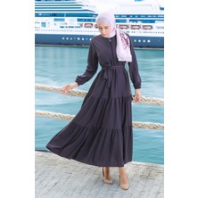 Yarım Fermuarlı Büzgülü Elbise 1202-03 Antrasit