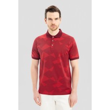 Sabri Özel Erkek Bordo Geometrik Desenli Polo Yaka Tişört
