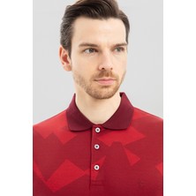 Sabri Özel Erkek Bordo Geometrik Desenli Polo Yaka Tişört