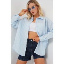 Gökyüzü Moda 3900 Oversize Uzun Basic Gömlek - C.mavi