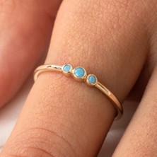 Fasek Gold Gümüş Yüzük -  Tria Firuze Evlilik Teklifi Modern-Minimal Tarz Tasarım Hediye-925 Ayar Gündelik Estetik Gümüş Yüzük