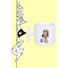 Kedi Sever Kedi Aşığı Bayan Tasarım Baskılı Beyaz T Sap Kupa Bardak