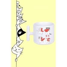 Aşık Kediler Kalp Harf Love  Tasarım Baskılı Beyaz T Sap Kupa Bardak