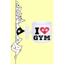I Love Gym Spor Salonunu Seviyorum Fitness Tasarım Baskılı Beyaz T Sap Kupa Bardak