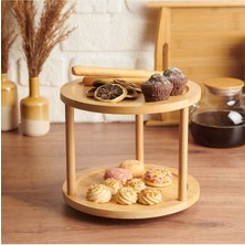 Mien Bambu 2 Katlı Döner Baharat Standı- Beyaz / Bambu - 34,5X20,5 cm