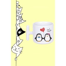 Sevimli Penguen Çift I Love You  Tasarım Baskılı Beyaz T Sap Kupa Bardak