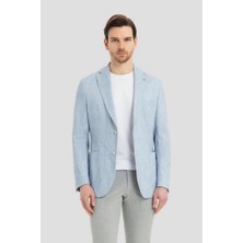 Sabri Özel Erkek Açık Mavi Keten Karışımlı Slim Fit Blazer Ceket