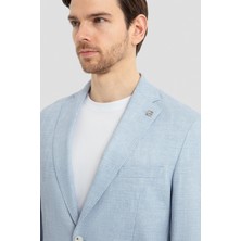 Sabri Özel Erkek Açık Mavi Keten Karışımlı Slim Fit Blazer Ceket