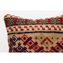 El Yapımı Kilimden Yapılmış Vintage Kırlent Kılıfı, Yün, 40X40 cm