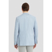 Sabri Özel Erkek Açık Mavi Keten Karışımlı Slim Fit Blazer Ceket