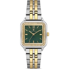 David Guner Sarı Beyaz Kaplamalı Yeşil Kadranlı Kadın Kol Saati DG-8708LA-D10