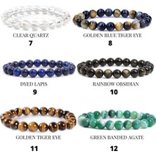 Aaa+ Kalite | 6 Adet Doğal Taş Bileklik > Beyaz Kuvars, Kaplan Gözü, Akik, Lapis, Obsidyen