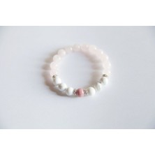 Kadın Pembe Kuvarsı Beyaz Howlite ve Rodonit Doğal Taş Bileklik