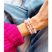 Işık ve Sevgi Pembe Kuvars Seti: Kadın Doğal Taş Bileklik