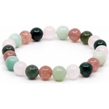 Doğanın Zenginliği Agat, Gül Kuvars, Amazonit ve Çilek Kuvars: Unisex Doğal Taş Bileklik